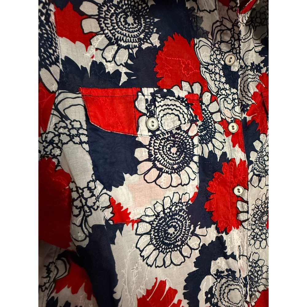 Samantha Grey Floral Print Button Down Top Red Blue White Size 16 Comfy Casual - Picture 7 of 7